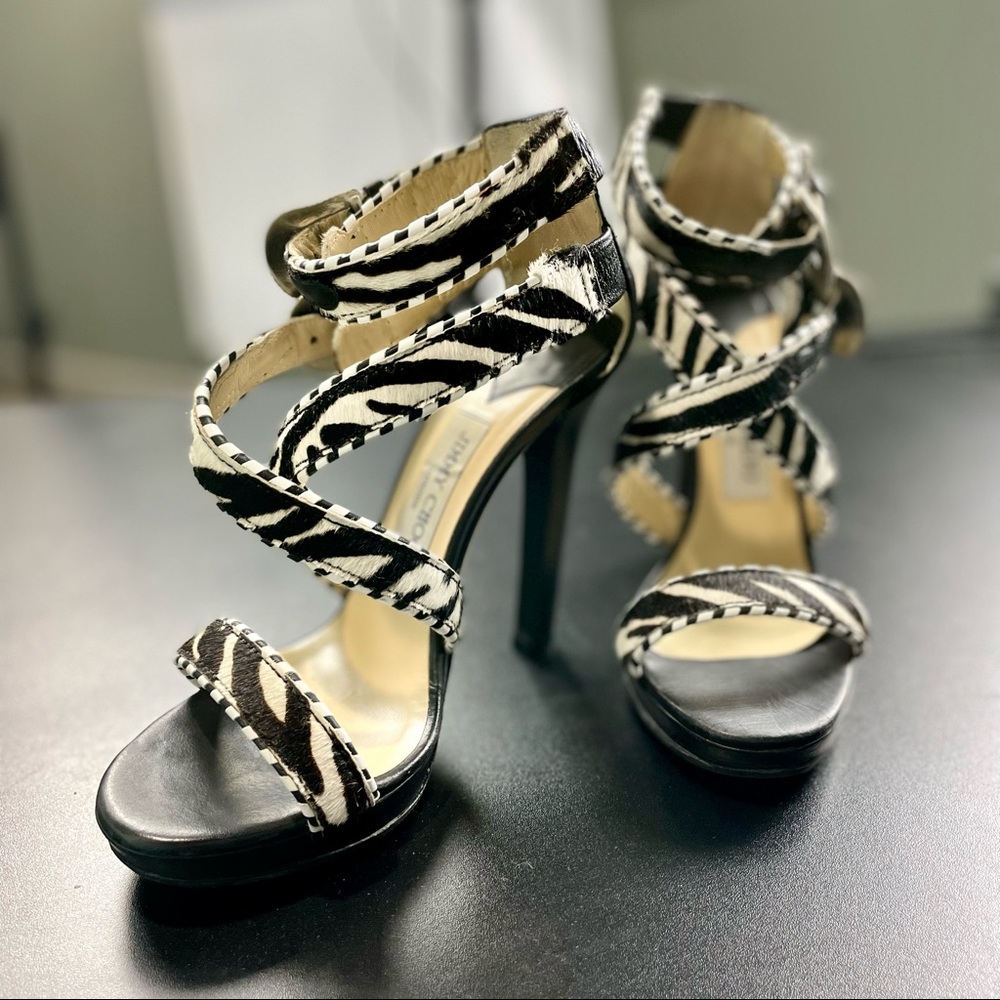 Jimmy Choo Printed Pony Zebra Print Strappy Heel
